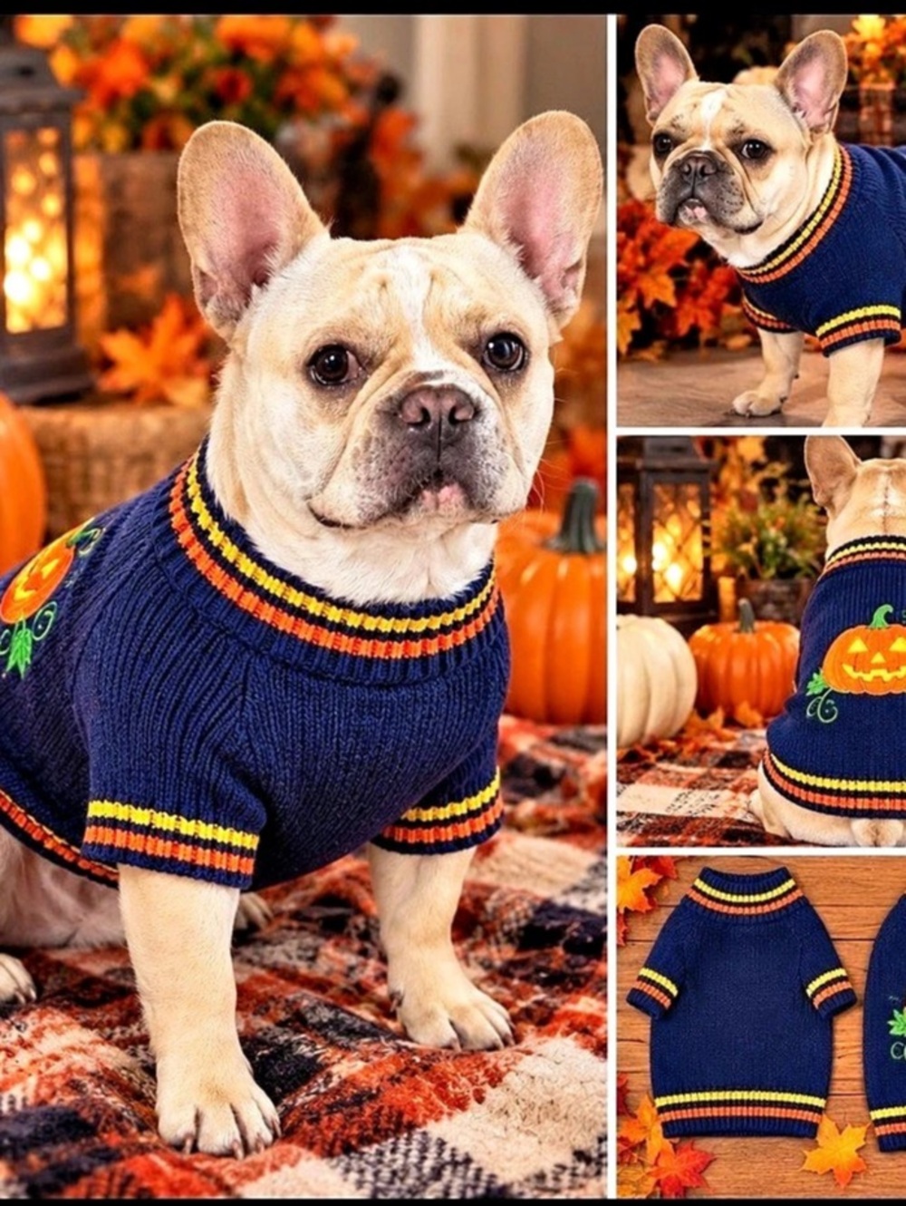 Dog Halloween Sweater Blue Orange